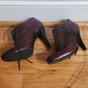 Enzo Angiolini Dark Red Lace-Up Booties